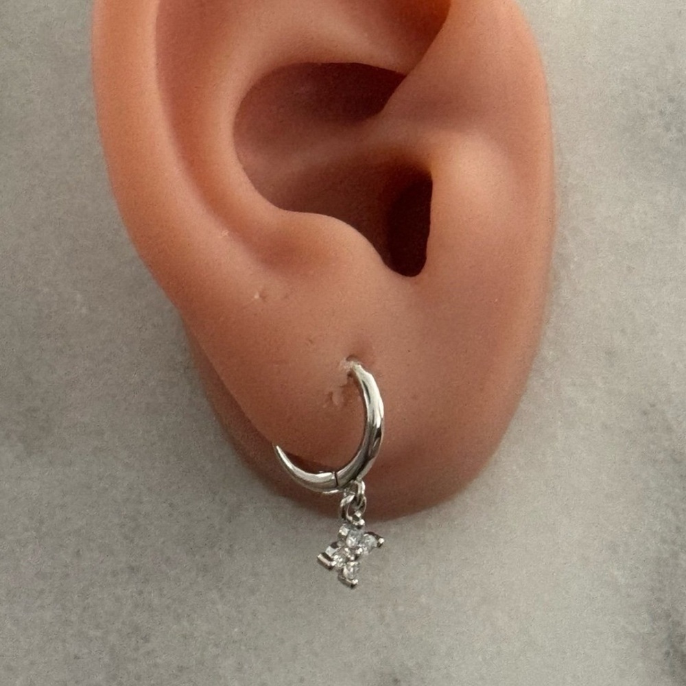 Sterling Silver Flower Crystal Dangle Huggie Hoop Earrings 

Brand New